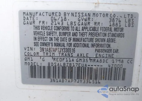 2018 Nissan Sentra S из США, поврежденный, VIN 3N1AB7AP7JY336516